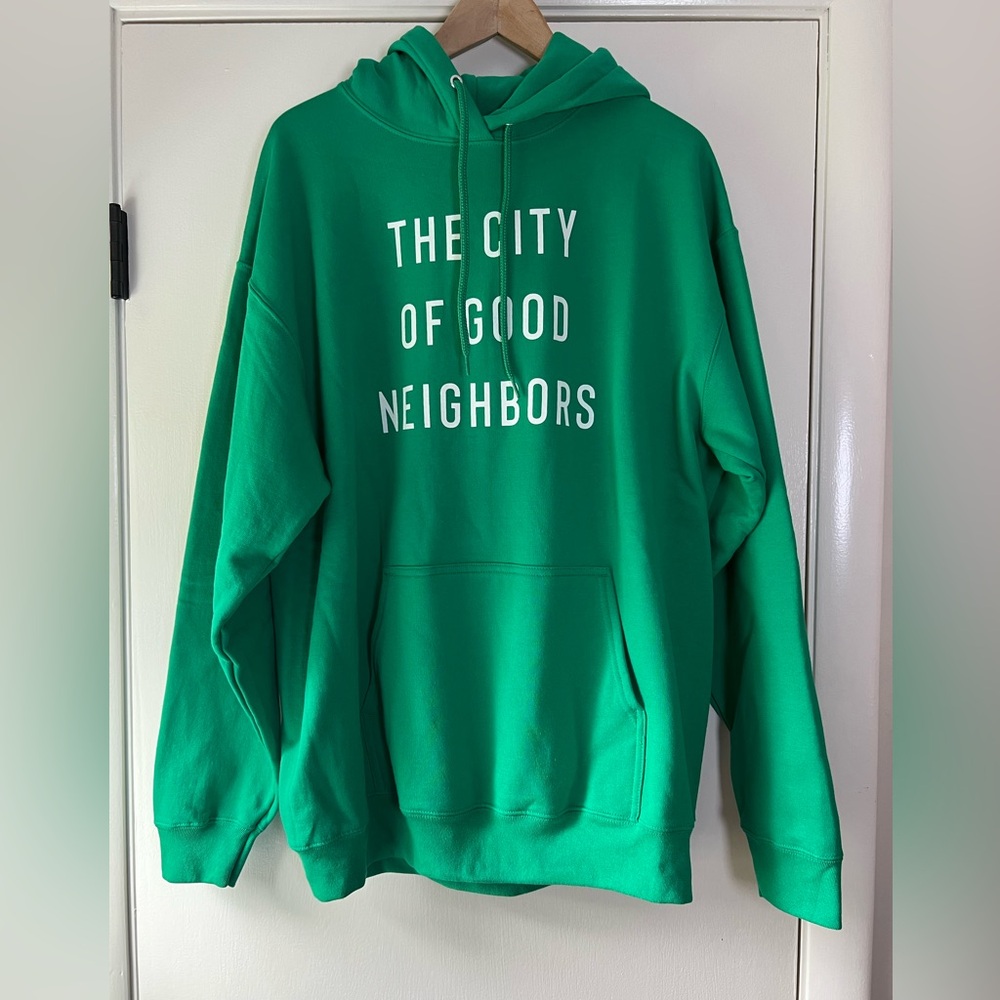 🆕 The City of Good Neighbors Hooded Hoodie Sweatshirt Buffalo Green White XL